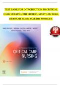 TEST BANK For Introduction to Critical Care Nursing 8th Edition by Mary Lou Sole, Complete Chapter's 1 - 21
