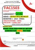 FAC1503 ASSIGNMENT 7 QUIZ MEMO - SEMESTER 1 - 2024 - UNISA - DUE : 5 APRIL 2024 (INCLUDES EXTRA MCQ BOOKLET WITH ANSWERS - DISTINCTION GUARANTEED)