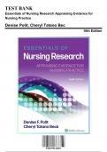Test Bank: Essentials of Nursing Research Appraising Evidence for Nursing Practice, 10th Edition by Polit - Chapters 1-18, 9781975141851 | Rationals Included
