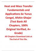 Solutions Manual With Test Bank for Heat and Mass Transfer Fundamentals and Applications 6th Edition By Yunus Cengel, Afshin Ghajar (All Chapters, 100% Original Verified, A+ Grade)