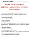 2019 ATI PHARM RETAKE 70 QUESTIONS AND ANSWERS UPDATED AND VERIFIED.