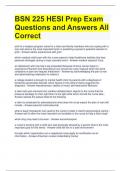 BSN 225 HESI Prep Exam Questions and Answers All Correct