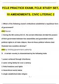 FCLE Practice Exam 2023, fcle study set, 10 amendments, CIVIC LITERACY 2 Questions with 100% Correct Answers | Verified | Latest Update
