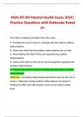 NGN ATI RN Mental Health Exam 2024| Practice Questions with Rationale Rated A+
