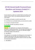 ATI RN Mental Health Proctored Exam Questions and Answers Graded A+ | Updated 2024
