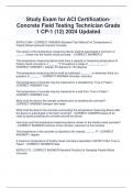 Study Exam for ACI CertificationConcrete Field Testing Technician Grade  1 CP-1 (12) 2024 Updated