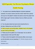 HESI Specialty Test Review Psychiatric-Mental Health Nursing  Questions and Answers (2024 / 2025) (Verified Answers)