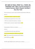 MY EMT-B FINAL PREP ALL THEM JBL QUIZZES with 100% Correct Answers | Latest Version 2024 | Expert Verified | Ace the Test