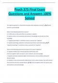 Psych 375 Final Exam  Questions and Answers 100%  Solved 