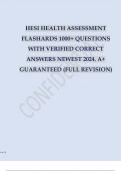 TESTBANK -  HESI HEALTH ASSESSMENT FLASHARDS 1000+ QUESTIONS WITH VERIFIED CORRECT ANSWERS NEWEST 2024. A+ GUARANTEED (FULL REVISION) 
