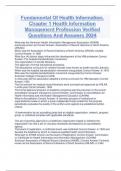 Fundamental Of Health Information, Chapter 1 Health Information Management Profession Verified Questions And Answers 2024