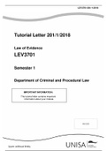 LEV3701 (Law of Evidence) Tutorial 201 (Assignment Answers) 2018
