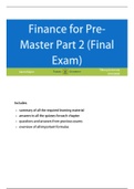 Finance for Pre-master: Summary | including 58 exam and 105 quiz exercises and answers