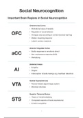 Sociale Neurocognitie: belangrijkste onderwerpen en overzicht belangrijke hersengebieden (cijfer: 8,6)