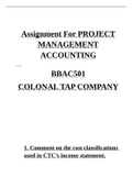 Summary  LEADERSHIP MANAGEMENT BSBWOR601 Assignment For PROJECT MANAGEMENT ACCOUNTING   BBAC501 COLONAL TAP COMPANY