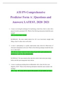 ATI PN Comprehensive Predictor Form A | Questions and Answers| LATEST, 2020/ 2021