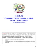 HESI_A2 Version 2_2020 / 2021 | HESI_A2 Version 2_Grammar_Vocab_Reading_Math_Study Guide