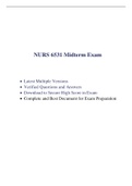 NURS 6531 Midterm Exam (2 Versions, 200 Q & A, Latest-2021) / NURS 6531N Midterm Exam / NURS6531 Midterm Exam / NURS6531N Midterm Exam |Verified Q & A, Complete Document for EXAM|