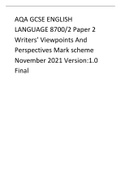 AQA GCSE ENGLISH LANGUAGE 8700/2 Paper 2 Writers’ Viewpoints And Perspectives Mark scheme November 2021 Version:1.0 Final