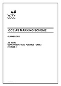 WJEC AS Level |GCE GOVERNMENT AND POLITICS - UNIT 2 SUMMER 2019 MARK SCHEME | 2022 UPDATE  Rated A+