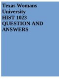 Texas Womans University HIST 1023 QUESTION AND ANSWERS