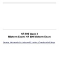NR 599 MIDTERM EXAM WEEK 4/NR 599 Midterm Exam (LATEST 2022), Verified Q&A, Nursing Informatics for Advanced Practice - Chamberlain College of Nursing