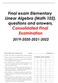 Final exam Elementary Linear Algebra (Math 102), questions and answers, Consolidated Final Examination