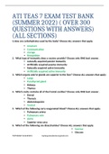 ATI TEAS 7 EXAM TEST BANK (SUMMER 2022) ( OVER 300 QUESTIONS WITH ANSWERS) (ALL SECTIONS)