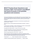 MCAT Practice Exam Questions and Answers 2022 ;Full solution pack/MCAT test bank;(Consists of all possible questions and answers)