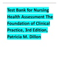 Test Bank for Nursing Health Assessment The Foundation of Clinical Practice, 3rd Edition 2024 update by Patricia M. Dillon.