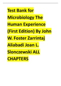 Test Bank for Microbiology The Human Experience 1st Edition By John W. Foster Zarrintaj Aliabadi Joan L. Slonczewski complete chapters  graded A+