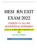 HESI  RN EXIT EXAM 2022 VERSION 1-6  ALL 960 QUESTIONS & ANSWERS!! (ACTUAL SCREENSHOTS FROM EXAM A+) (ALL INCLUDED!!)