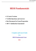  HESI Fundamentals Exam  2021 Complete and Latest Guide with 12 Latest Versions Verified Questions and Answers