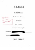 Chemistry One: Exam 2 Spring 2022