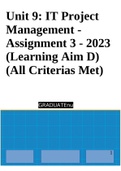 Unit 9: IT Project Management - Assignment 3 - 2023 (Learning Aim D) (All Criterias Met)