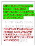 NRNP 6645 Psychotherapy Exam {7 VERSIONS}  COMPLETE QUESTIONS AND ANSWERS GRADED A {DOWNLOAD}