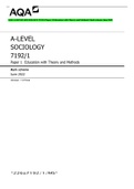AQA A-LEVEL SOCIOLOGY 7192/1 Paper 1 Education with Theory and Methods Mark scheme June 2022