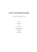 Physics Lab 9: Archimedes Principle 