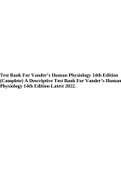 Test Bank For Vander’s Human Physiology 14th Edition (Complete) A Descriptive Test Bank For Vander’s Human Physiology 14th Edition Latest Updated 2023/2024.
