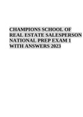 CHAMPIONS SCHOOL OF REAL ESTATE SALESPERSON NATIONAL PREP EXAM 1 WITH ANSWERS 2023