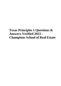 Texas Principles 1 Questions & Answers Verified 2023 - Champions School of Real Estate | Texas Principles of Real Estate 1 Exam Practice | TEXAS PRINCIPLES 1 Final EXAM | Real Estate Exam Review – Texas Portion | REAL ESTATE SALESPERSON EXAM 1 PREP and CH