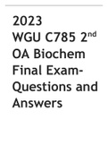 2023 WGU C785 2nd OA Biochem Final Exam- Questions and Answers