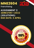 MNE2604 (Franchising) Assignment 1 Semester 1 Solutions Due: 5 April 2023